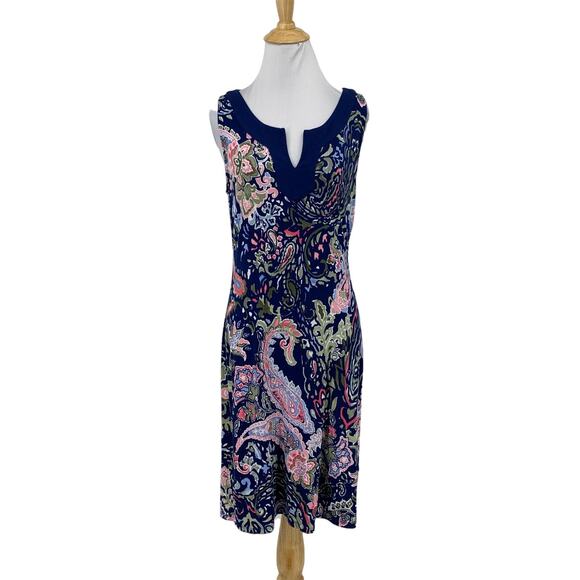 Tommy Bahama Dress Women S Small Navy Multi Promenade Paisley Split Neck Stretch - Picture 1 of 13